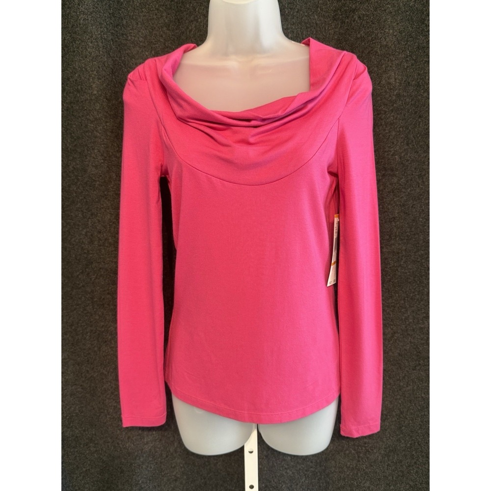 Anne Klein Cowl Neck Ruched Pink Tunic Blouse Long Sleeve Women's PS NWT